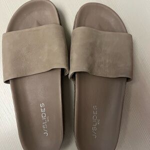 Brand new JSlides sandals. Taupe color leather suede.